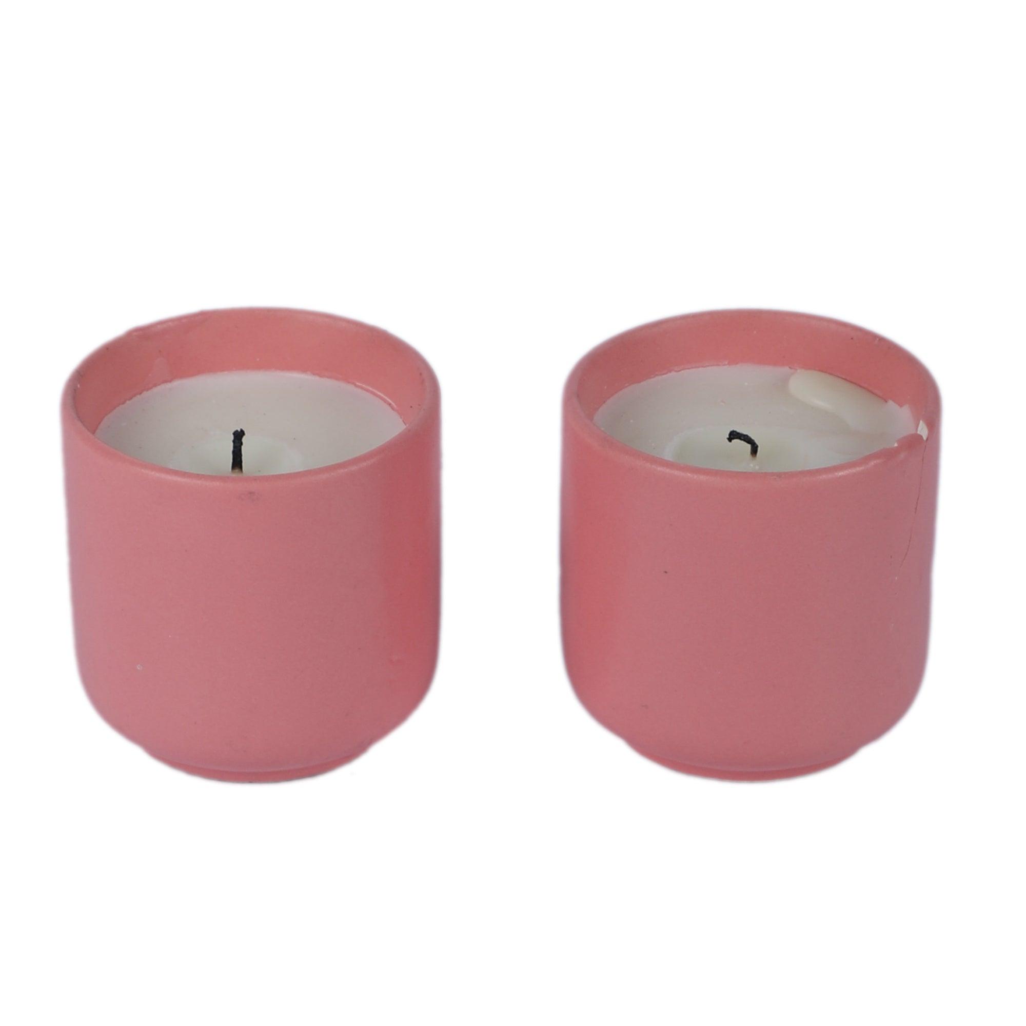 Pink Ceramic Glass Wax Candle Set of 2 - WoodenTwist