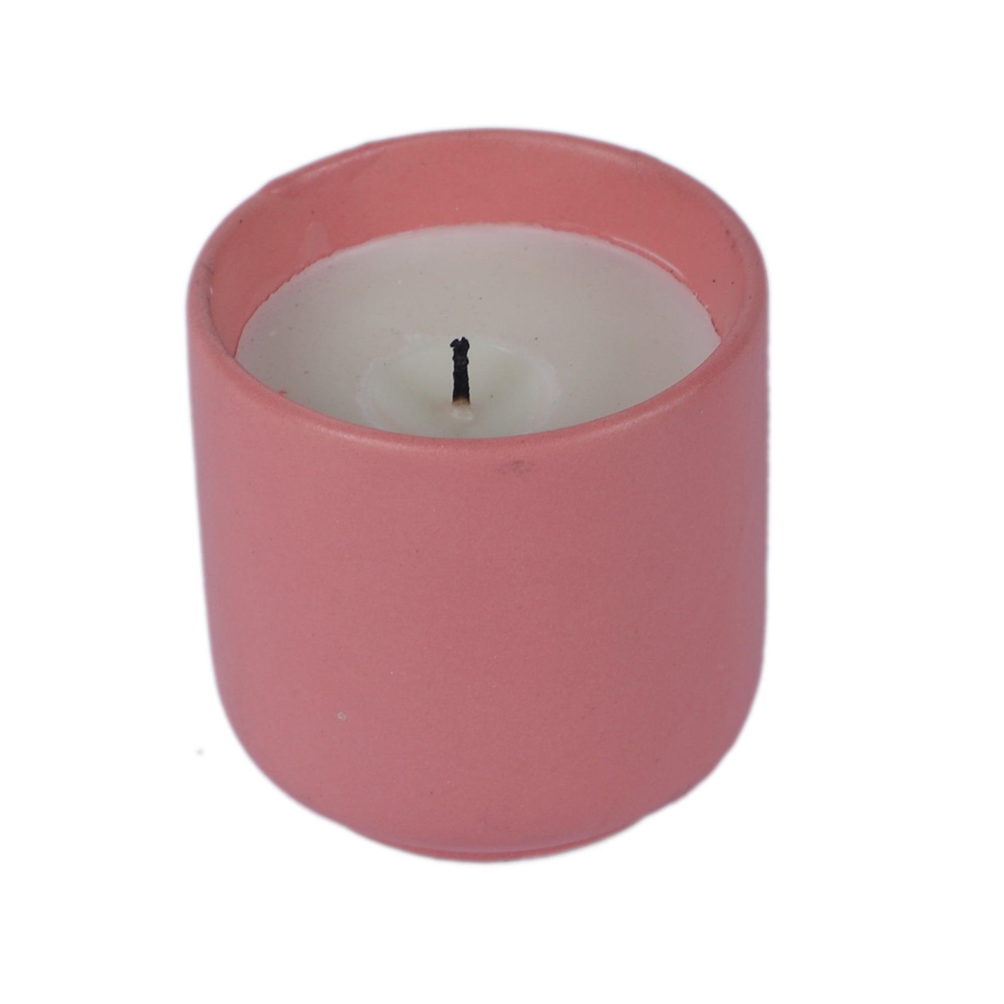 Pink Ceramic Glass Wax Candle Set of 2 - WoodenTwist