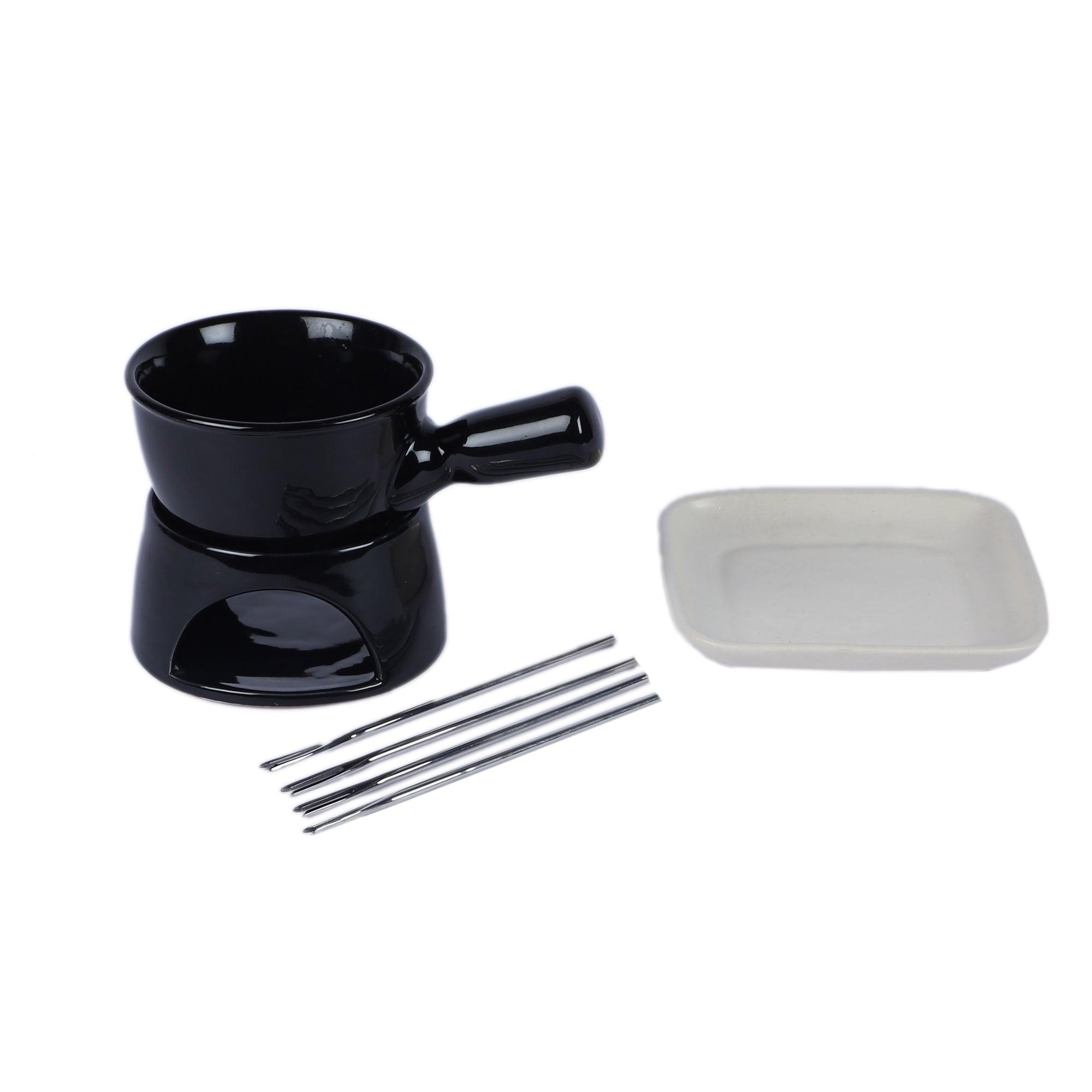 Black Fondue Set With Plate & Fondue Sticks - WoodenTwist