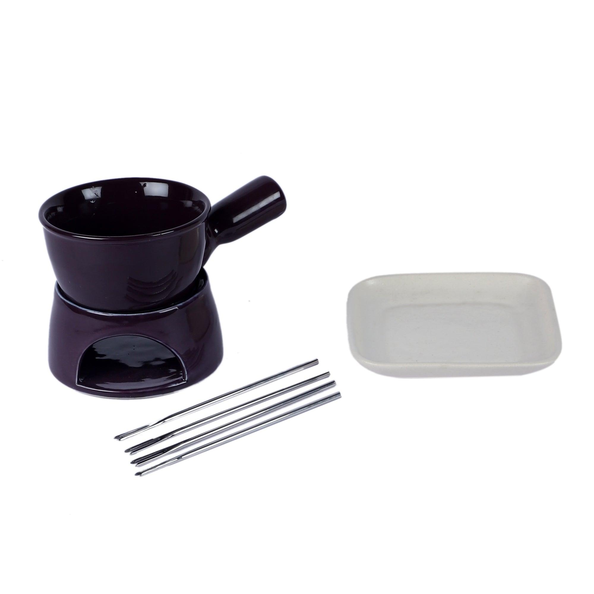 Purple Fondue Set With Plate & Fondue Sticks - WoodenTwist