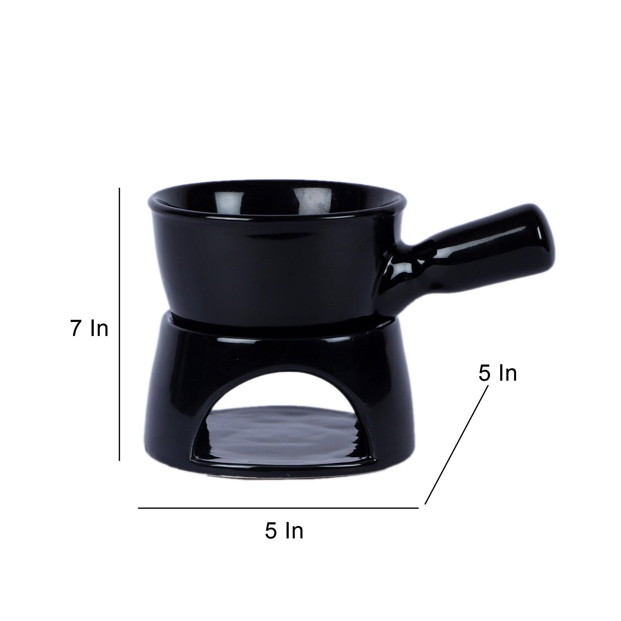 Black Fondue Set With Plate & Fondue Sticks - WoodenTwist