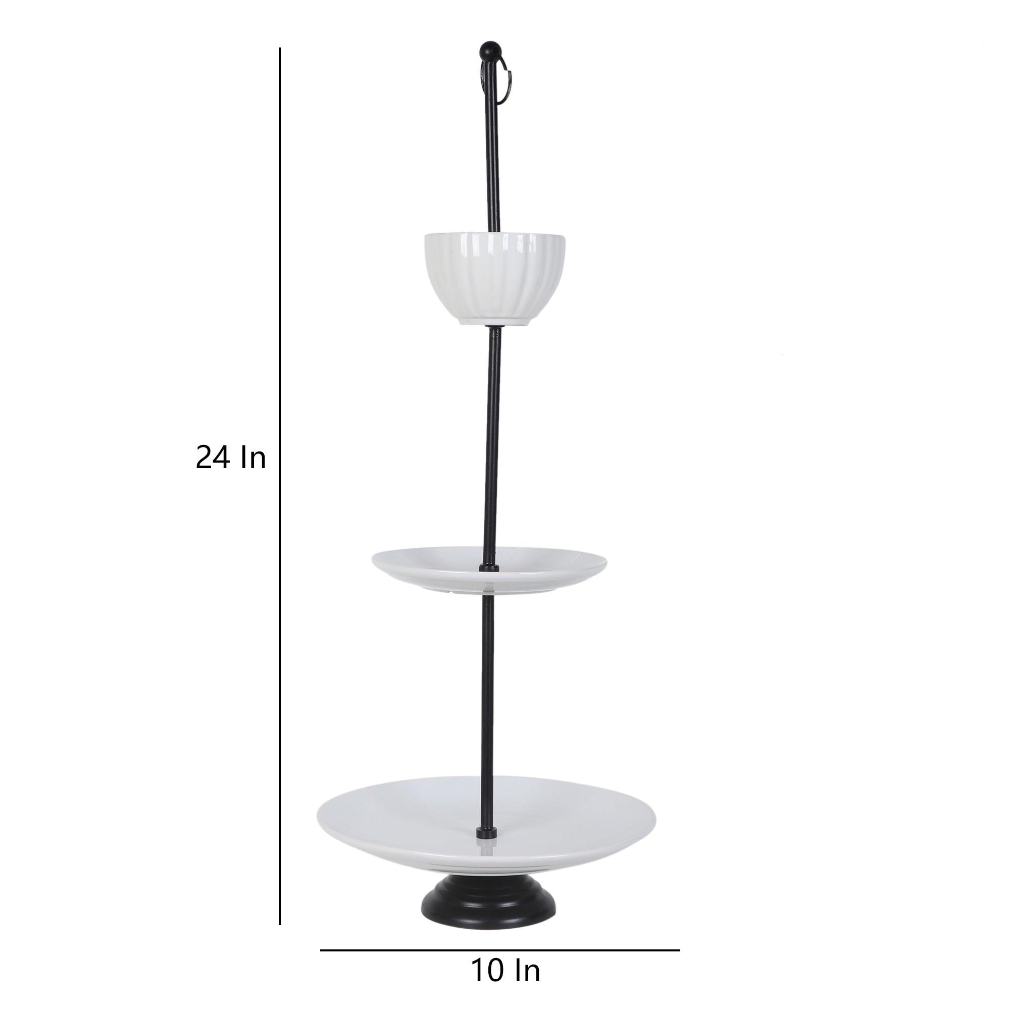 White Ceramic Three Layer Platter with Bowl - WoodenTwist