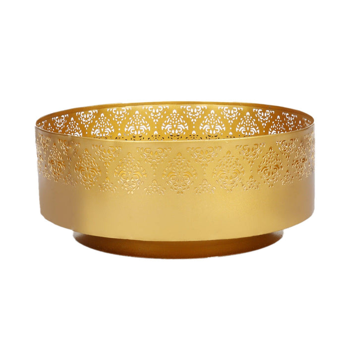 Hand Crafted metal Urli in matt gold with a traditional Jaali design. - WoodenTwist