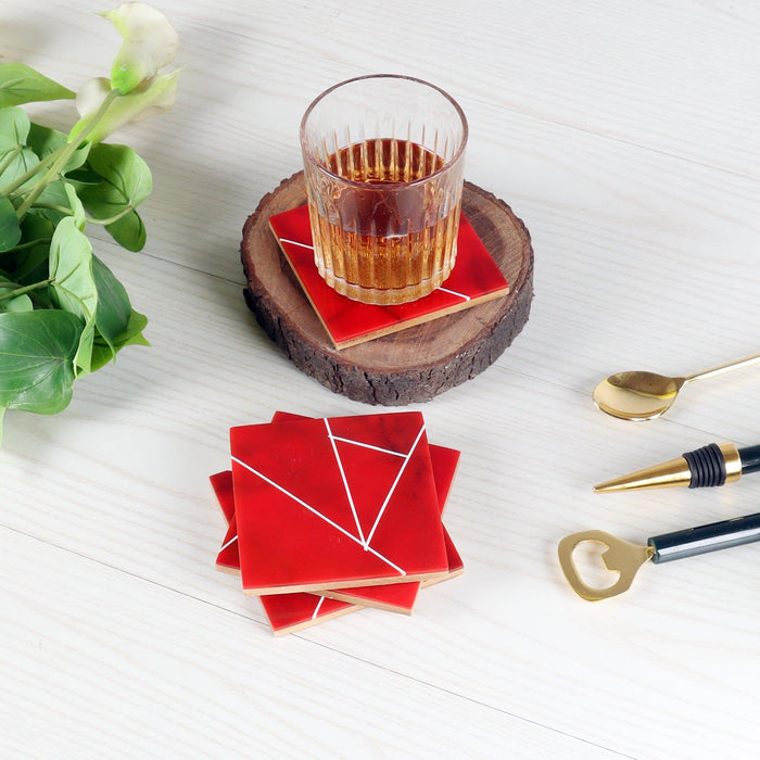 Red & White Resin Coaster (Set of 4) - WoodenTwist