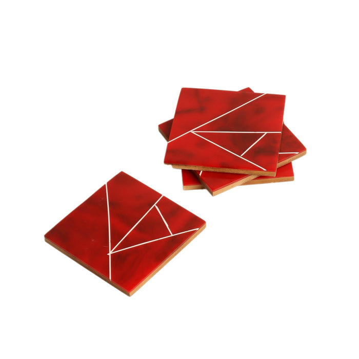 Red & White Resin Coaster (Set of 4) - WoodenTwist