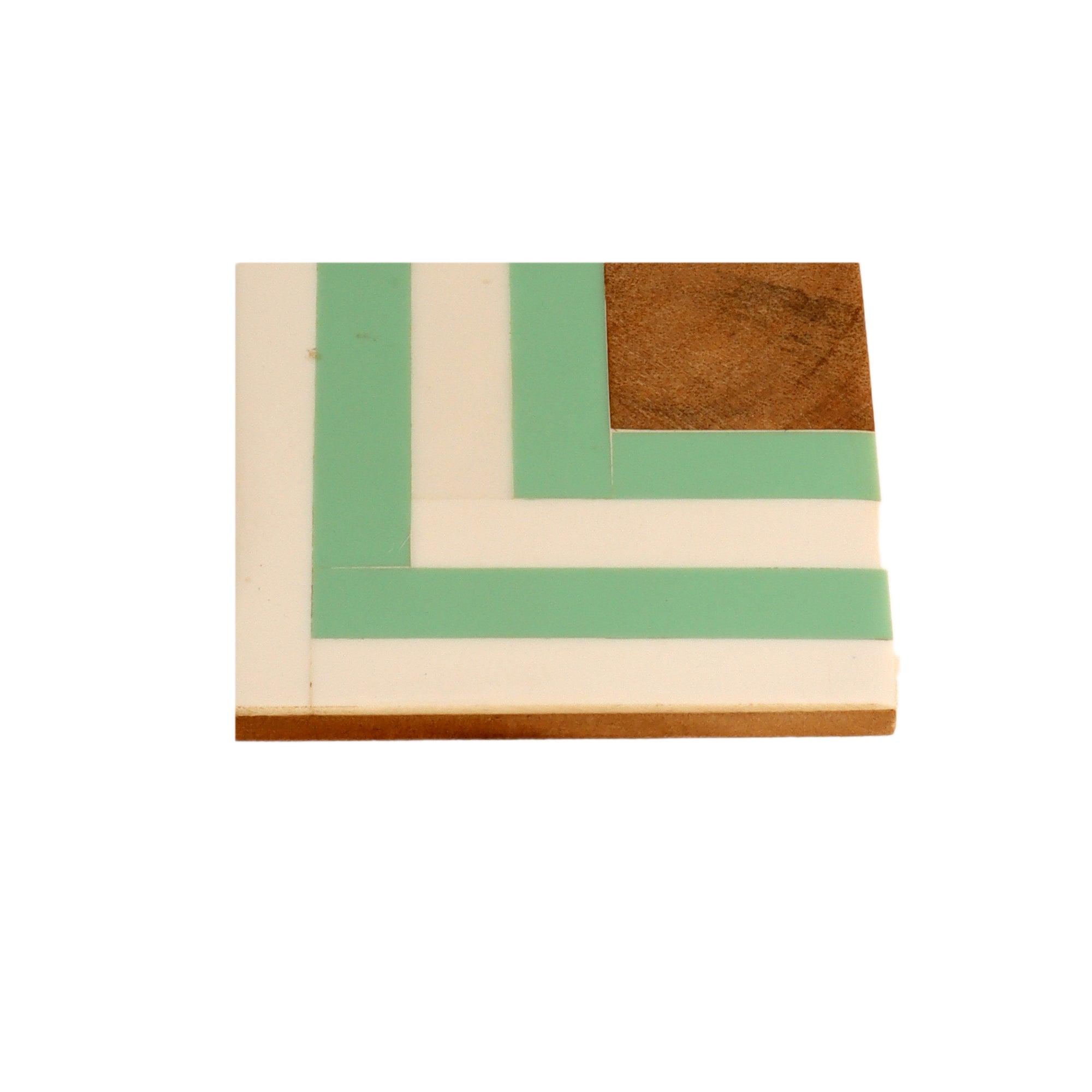 Resin Green & White Stripes Coaster (Set of 4) - WoodenTwist