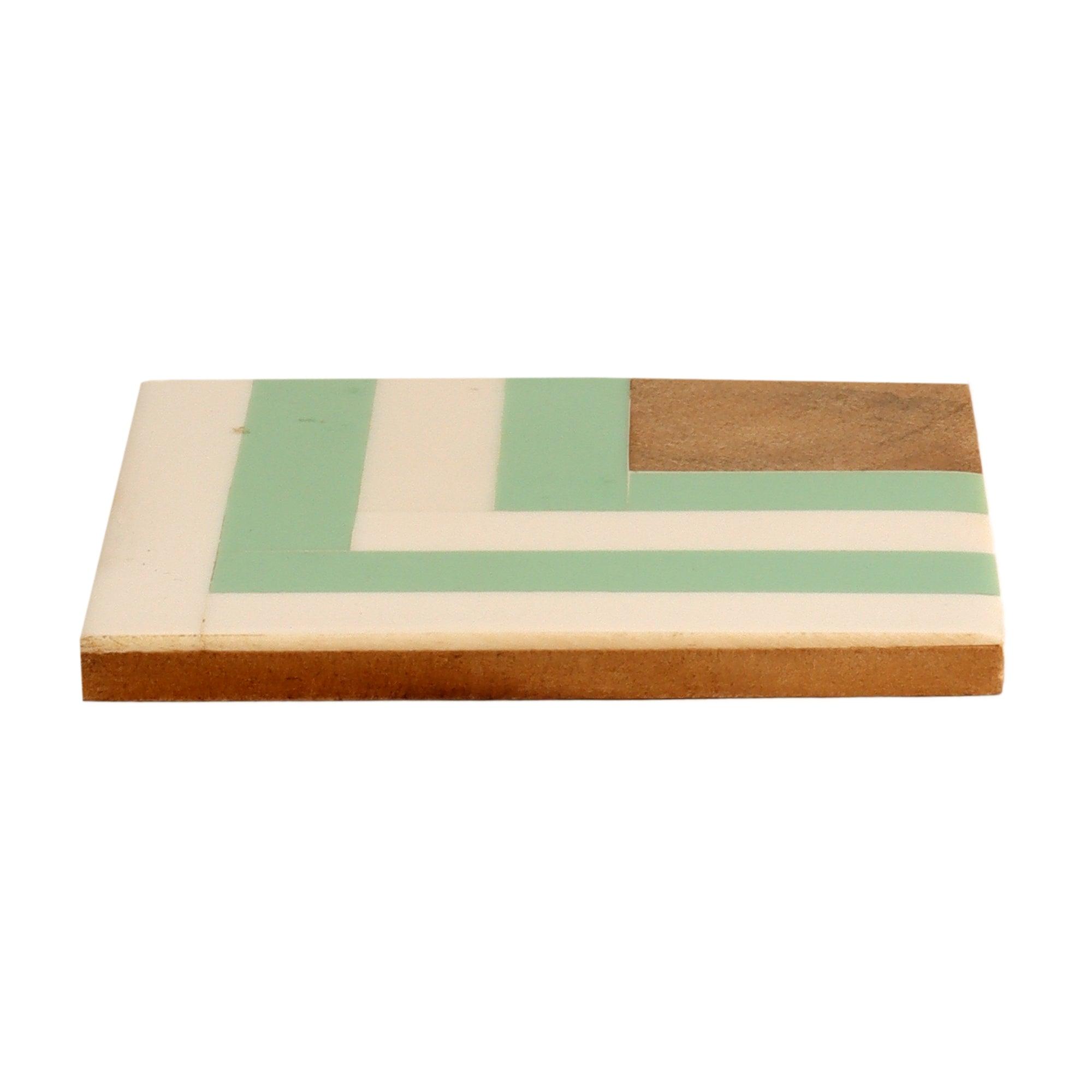 Resin Green & White Stripes Coaster (Set of 4) - WoodenTwist