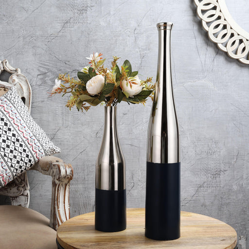 Teal Blue and Nickle Champagne Bottle Vase set - WoodenTwist