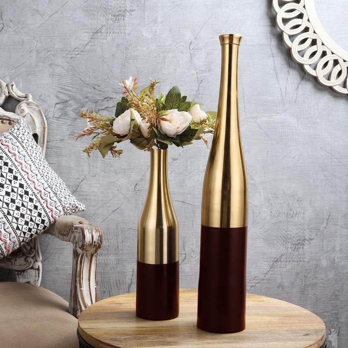 Scarlet Red Gold Champagne Bottle Vase Set - WoodenTwist