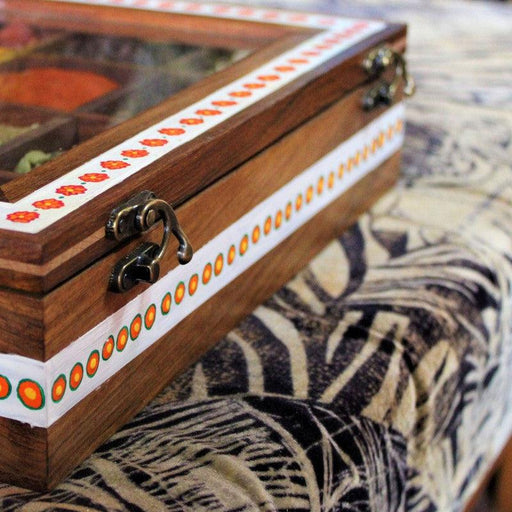 Handcrafted & Hand Painted Sheesham Wood Spice Box - WoodenTwist