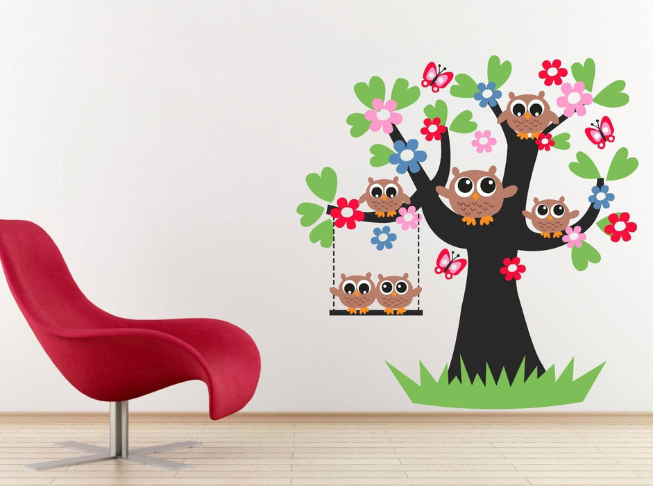 Cute Owl Tree Birds Flower Branch Wall Decor - WoodenTwist