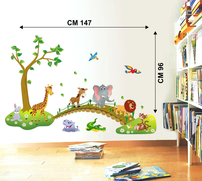 'Jungle Theme Cartoon Animals' Wall Sticker - WoodenTwist