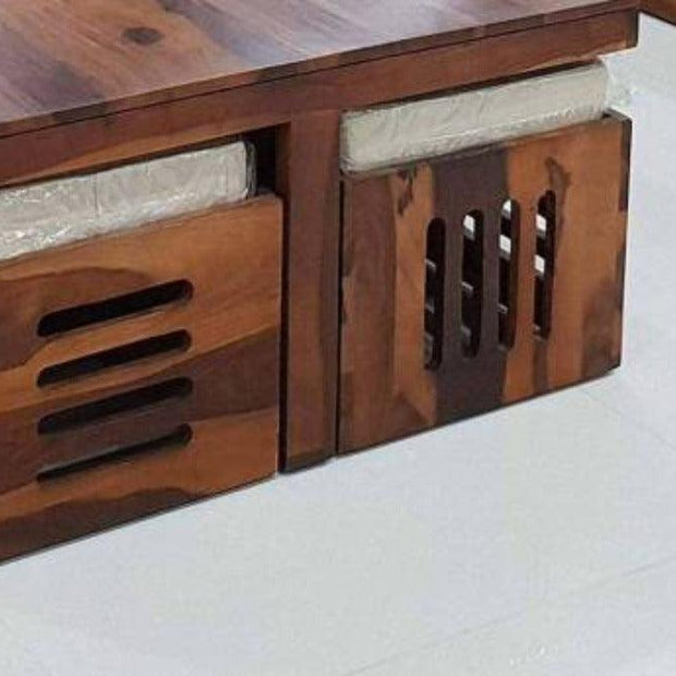 Teak Wood Coffee Table Set With 4 Stool - WoodenTwist