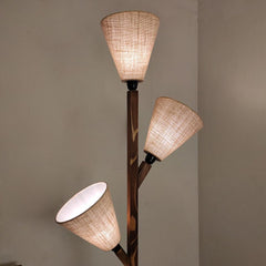 Jasper Wooden Floor Lamp with Brown Base and Beige Fabric Lampshade - WoodenTwist