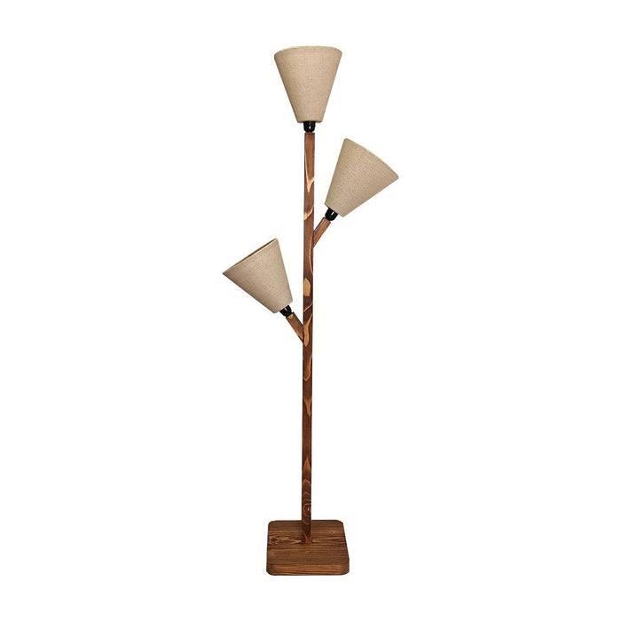 Jasper Wooden Floor Lamp with Brown Base and Beige Fabric Lampshade - WoodenTwist