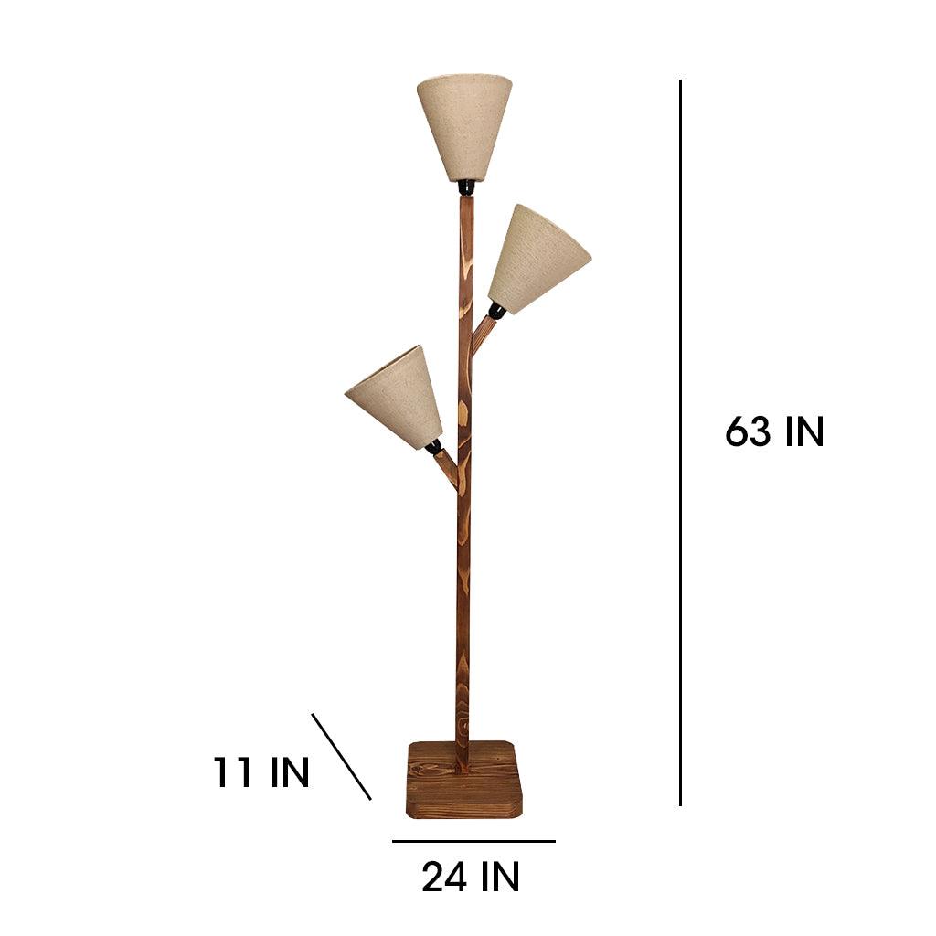 Jasper Wooden Floor Lamp with Brown Base and Beige Fabric Lampshade - WoodenTwist