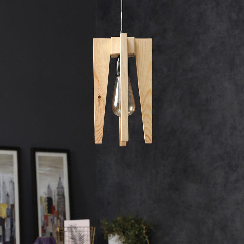 Jet Brown Wooden Single Hanging Lamp - WoodenTwist