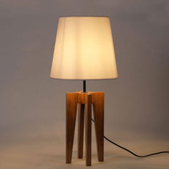 Jet Brown Wooden Table Lamp with White Fabric Lampshade - WoodenTwist