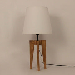 Jet Brown Wooden Table Lamp with White Fabric Lampshade - WoodenTwist