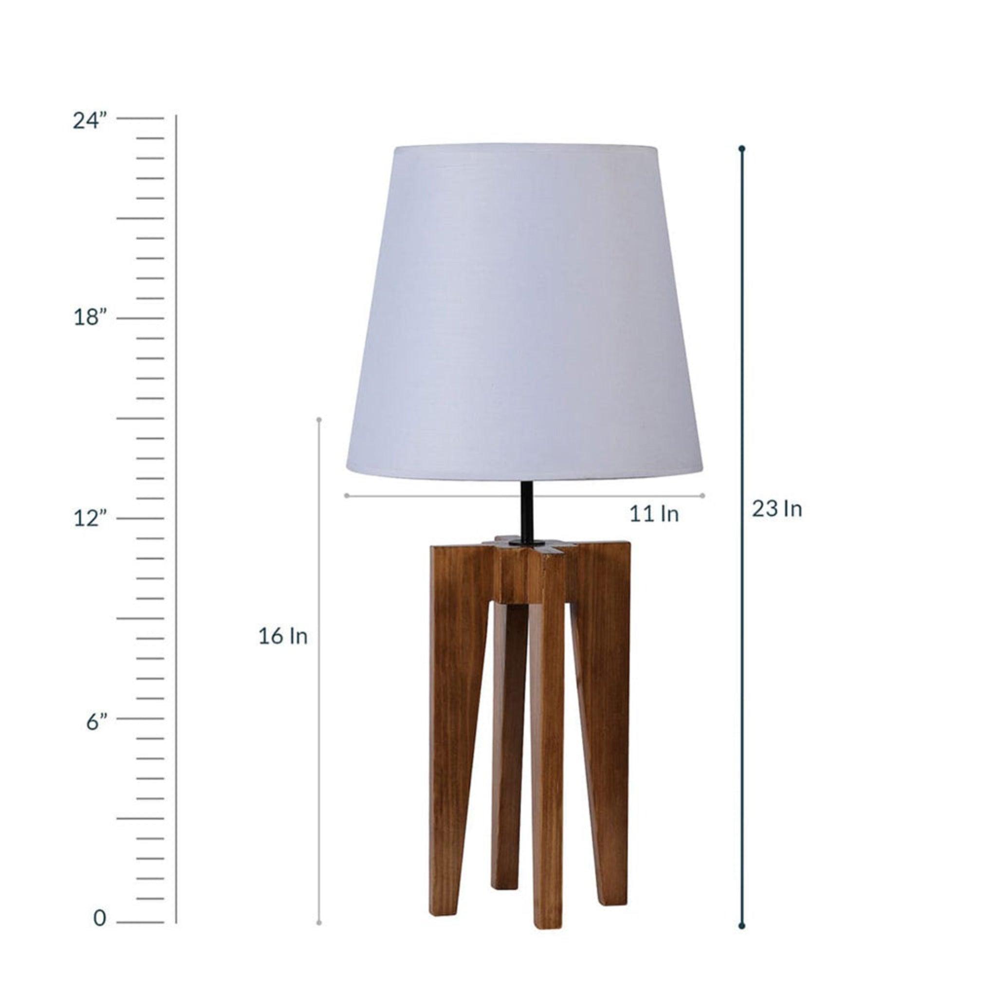 Jet Brown Wooden Table Lamp with White Fabric Lampshade - WoodenTwist