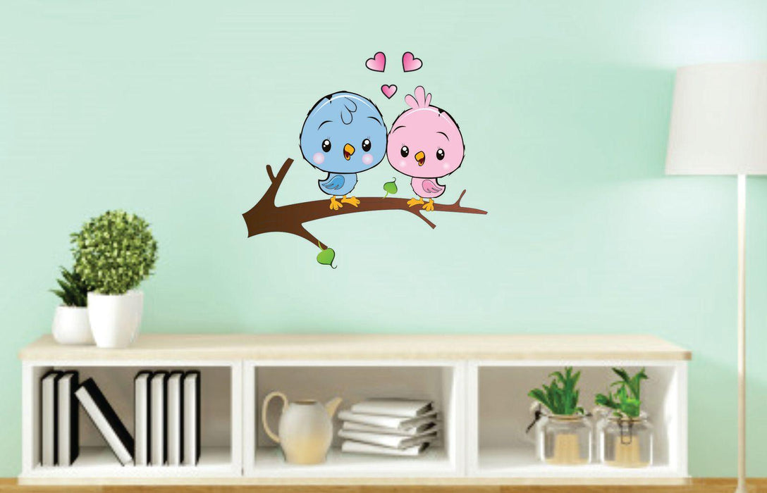 Two Loving Birds On Tree Branch Wall Sticker - WoodenTwist
