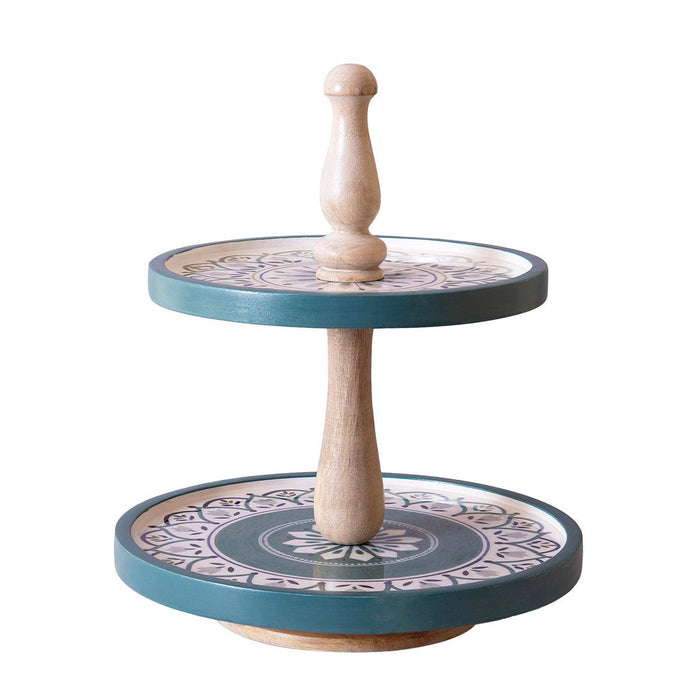 Hand Painted Wooden 2 Tier Cake Stand - WoodenTwist
