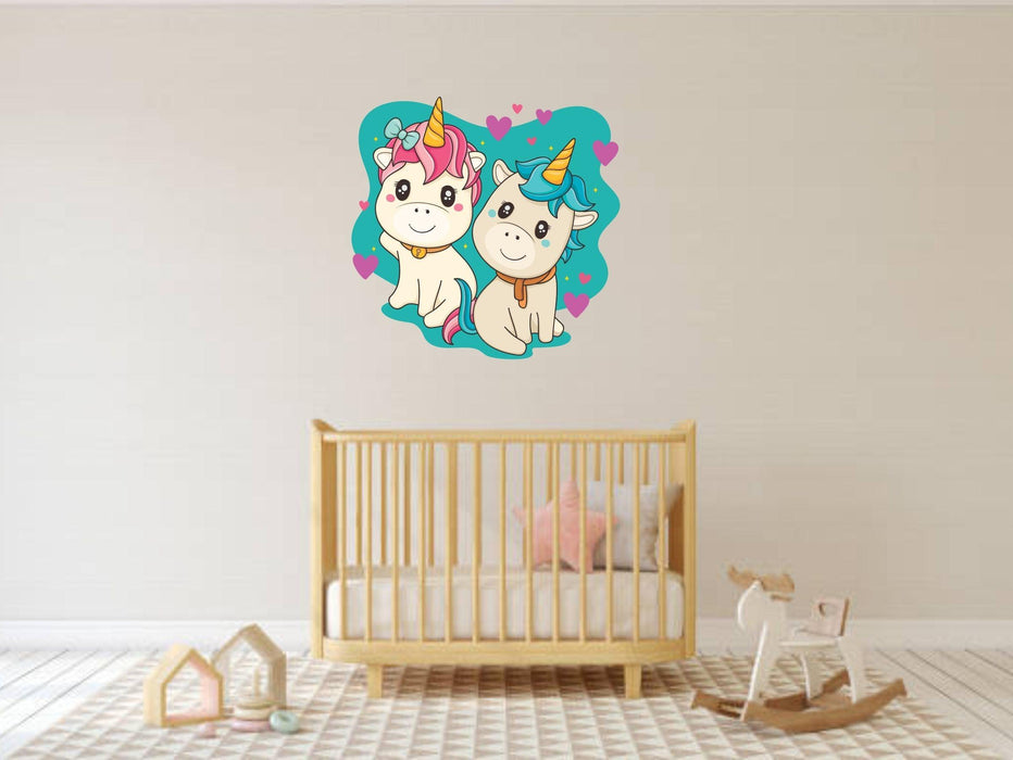 Two Cute Cartoon Unicorn Wall Sticker For Child Room - WoodenTwist