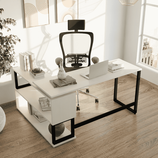 L Shape executive desk in Beige finish - WoodenTwist
