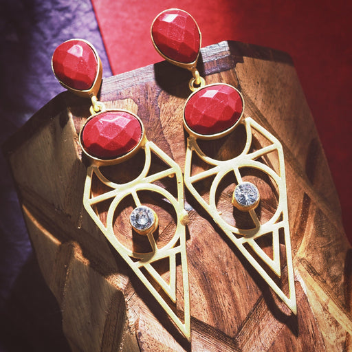 Red Matt Stone Earrings - WoodenTwist