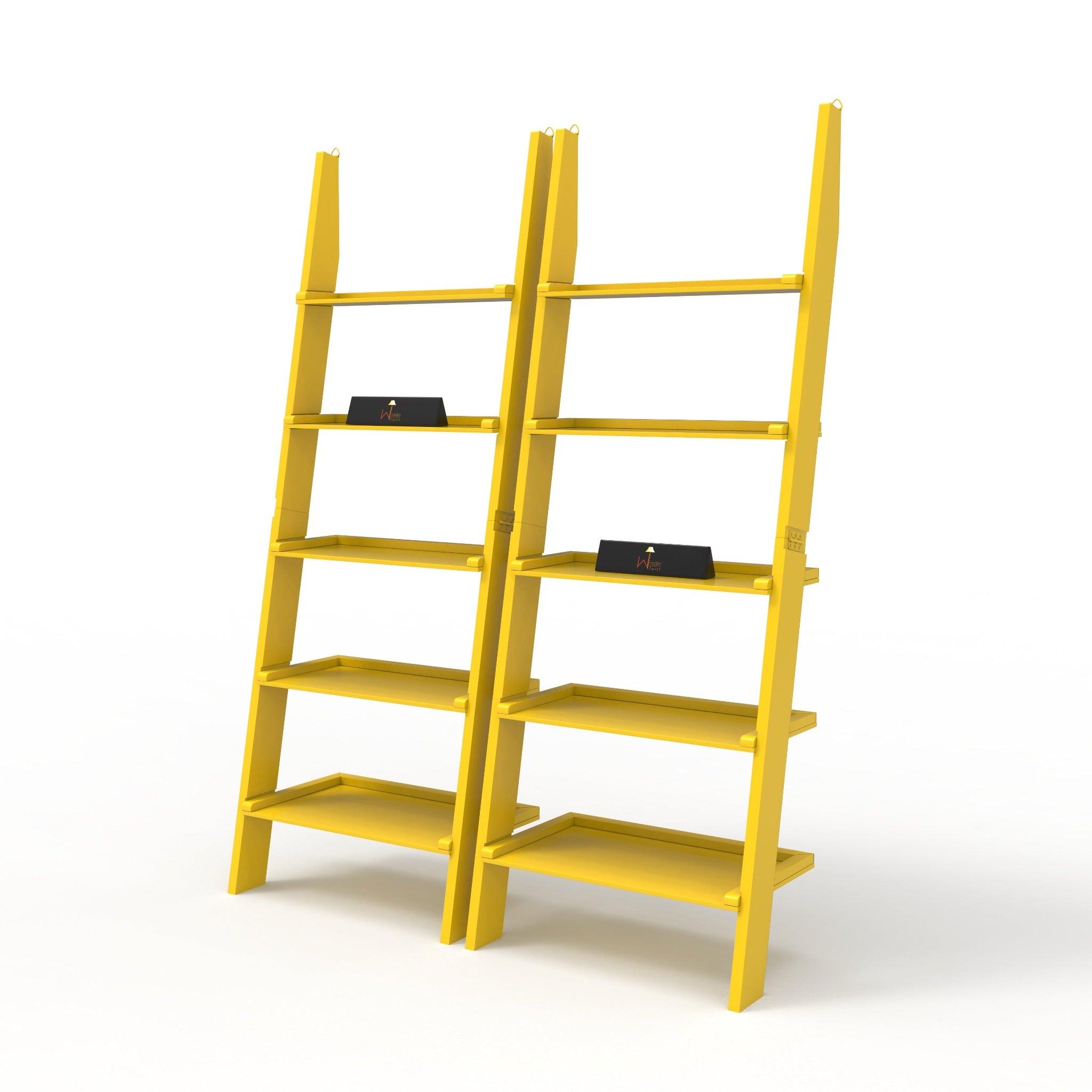 Leaning Bookcase Ladder and Room Organizer Engineered Wood Wall Shelf -Set of 2 - WoodenTwist