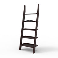 Leaning Bookcase Ladder and Room Organizer Engineered Wood Wall Shelf in black, full view