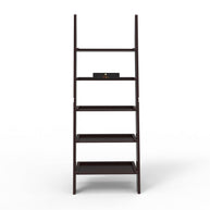 Leaning Bookcase Ladder and Room Organizer Engineered Wood Wall Shelf in black, shelf close-up
