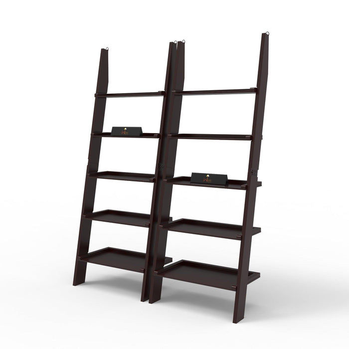 Leaning Bookcase Ladder and Room Organizer Engineered Wood Wall Shelf -Set of 2 - WoodenTwist