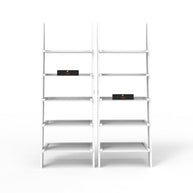 Leaning Bookcase Ladder and Room Organizer Engineered Wood Wall Shelf -Set of 2 - WoodenTwist