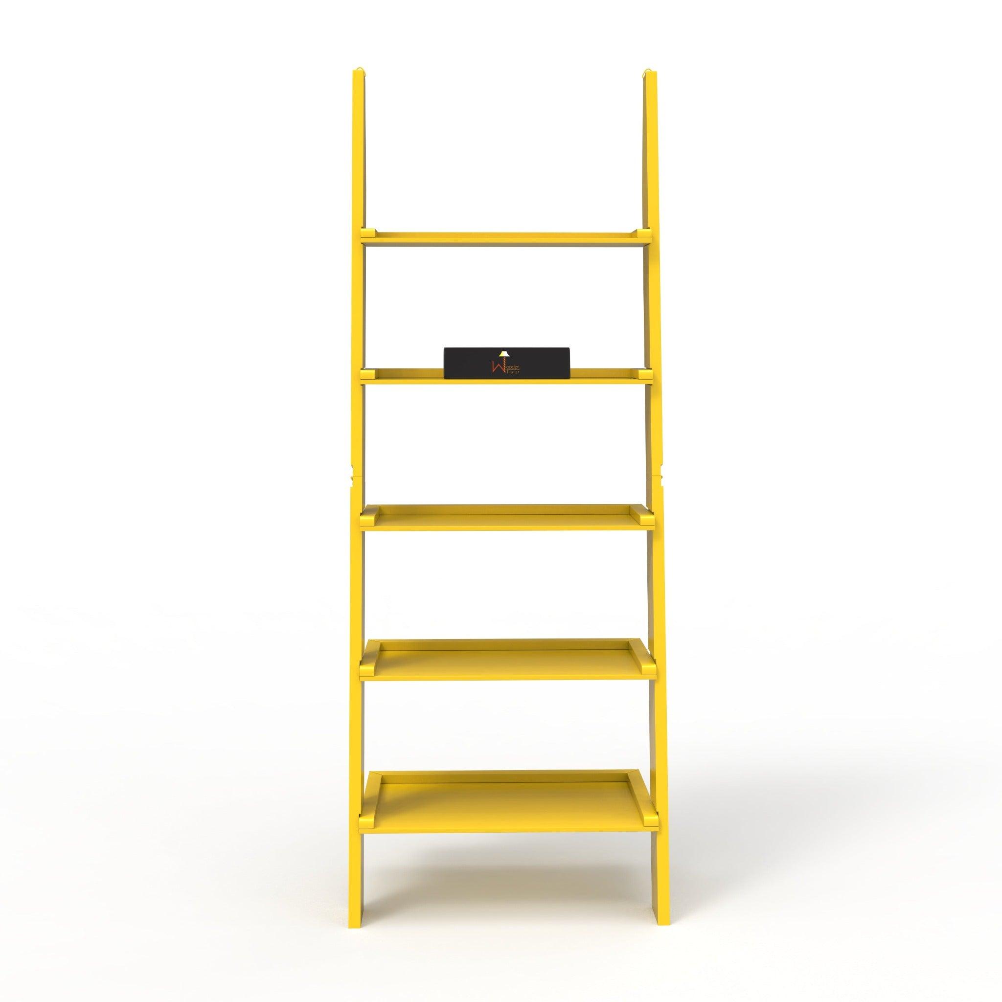 Leaning Bookcase Ladder and Room Organizer Engineered Wood Wall Shelf - WoodenTwist