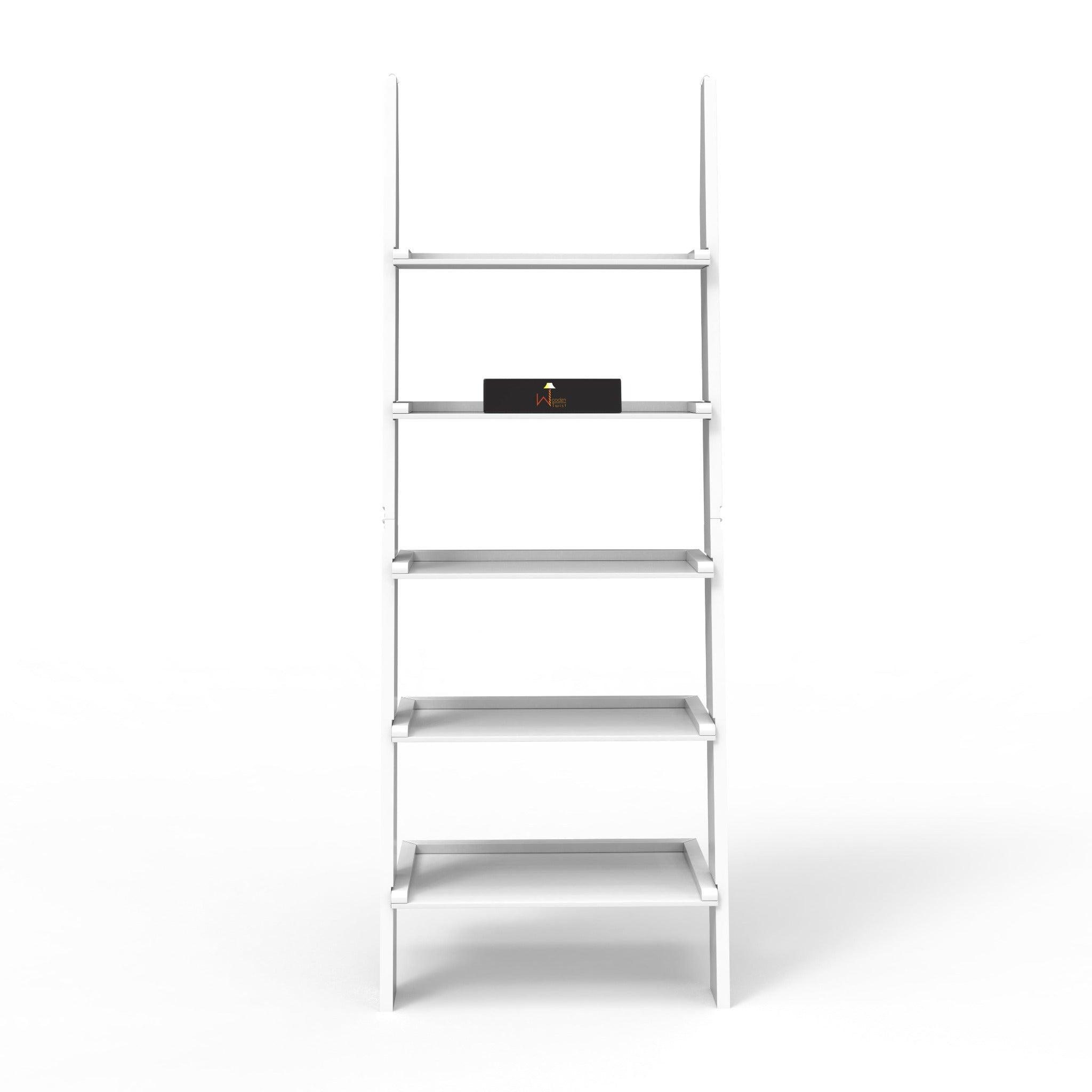 Leaning Bookcase Ladder and Room Organizer Engineered Wood Wall Shelf in yellow finish
