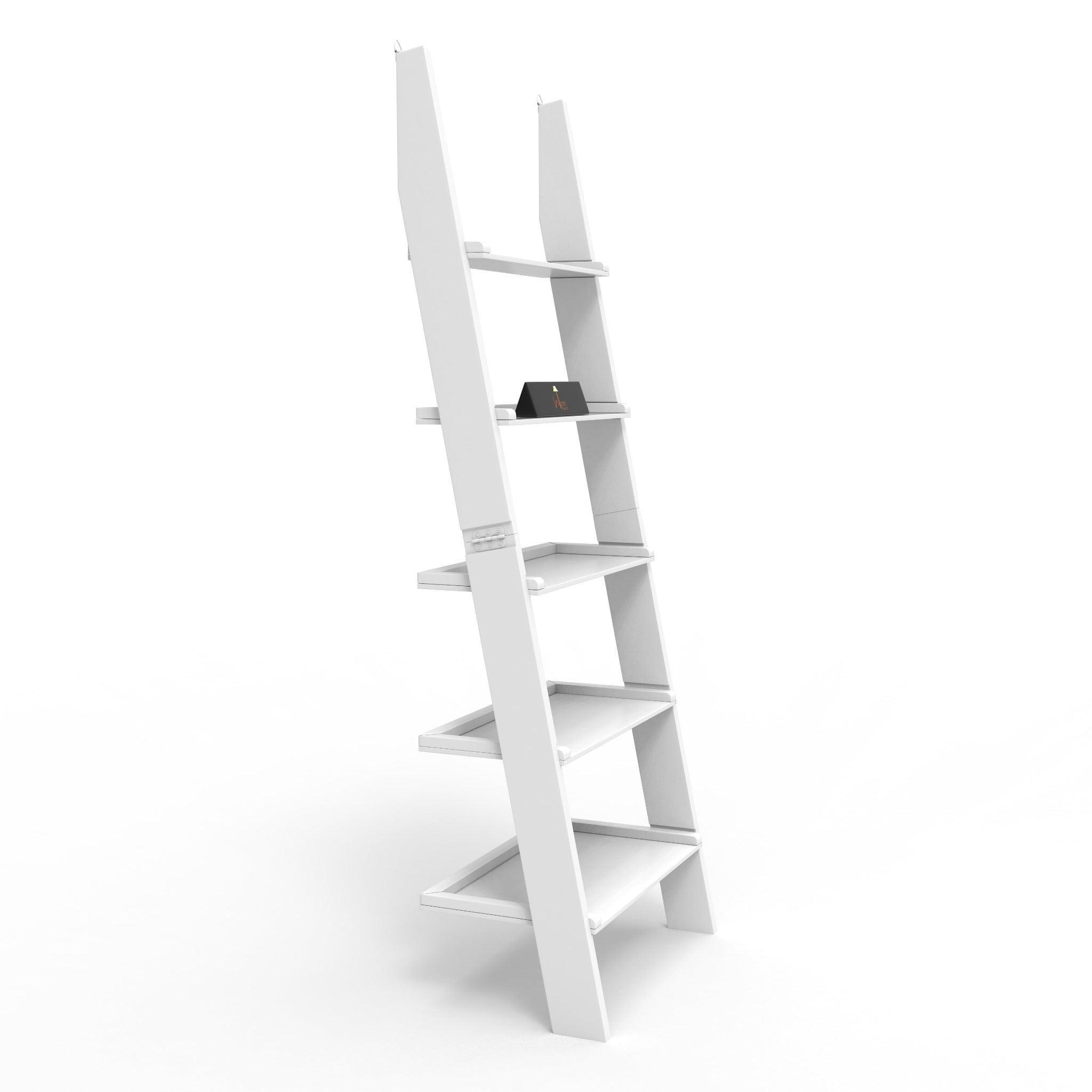 Leaning Bookcase Ladder and Room Organizer Engineered Wood Wall Shelf in yellow, angled view