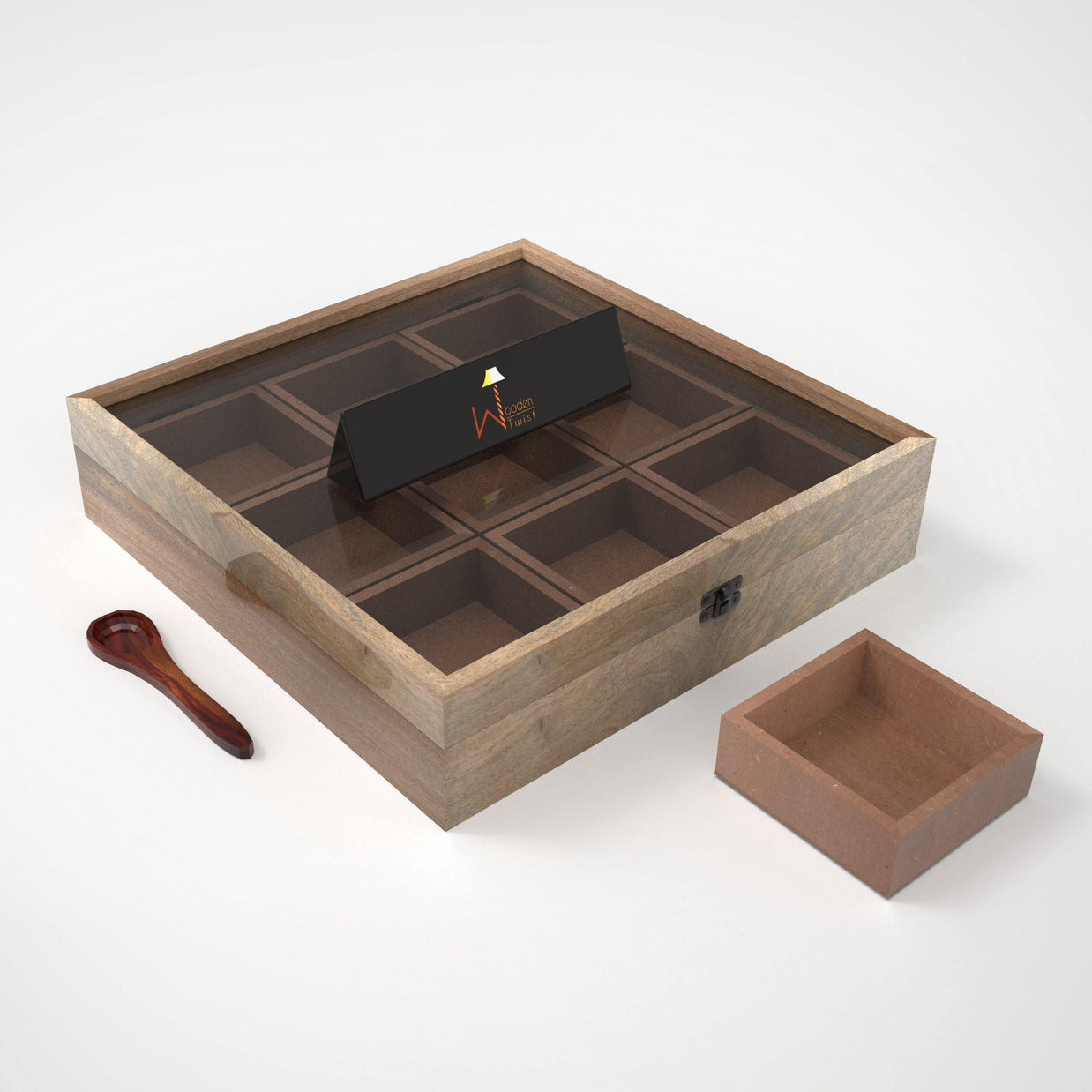 Wooden Spice Box Container - Spice Masala Box Holder, side view