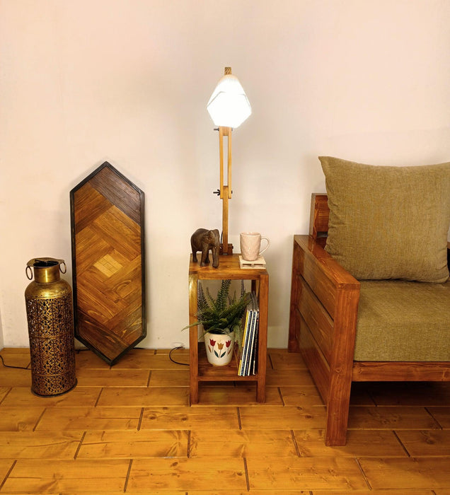 Maurice Wooden Floor Lamp with Brown Base and Jute Fabric Lampshade - WoodenTwist