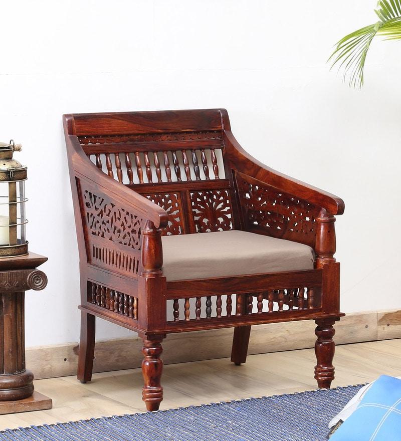 Wooden Intricate Motif 1 Seater Sofa