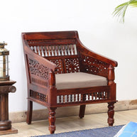 Wooden Intricate Motif Designs Couches (1 Seater Sofa) - WoodenTwist