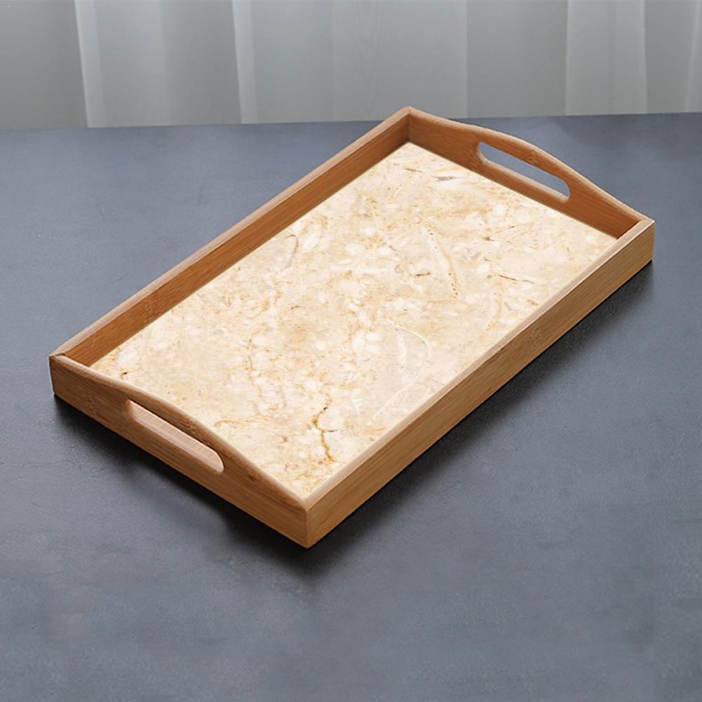 Natural Bamboo Wood Designer Large Serving Tray - styled view