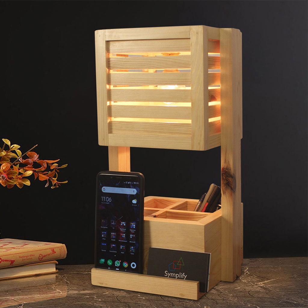 Minister Wooden Table Lamp With Mobile Stand - WoodenTwist