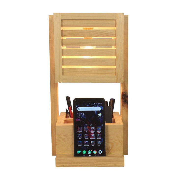 Minister Wooden Table Lamp With Mobile Stand - WoodenTwist