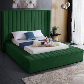 Upholstered Panel Bed Frame Wing Back Headboard - WoodenTwist