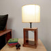 Moby Brown Wooden Table Lamp with Yellow Printed Fabric Lampshade - WoodenTwist