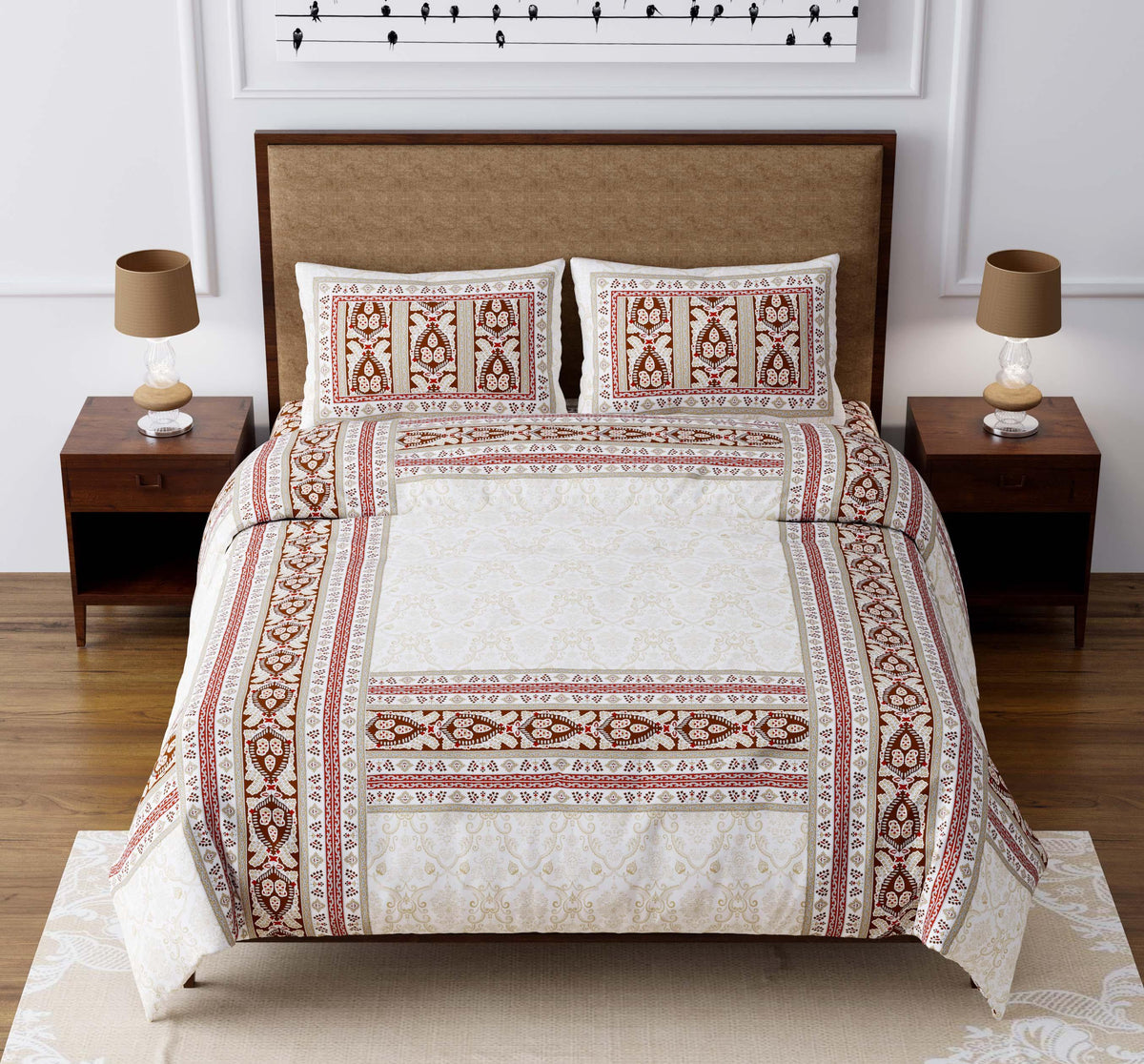 Rajasthani Traditional Jaipuri King Size Double Bedsheet with Two Pillow Covers - WoodenTwist