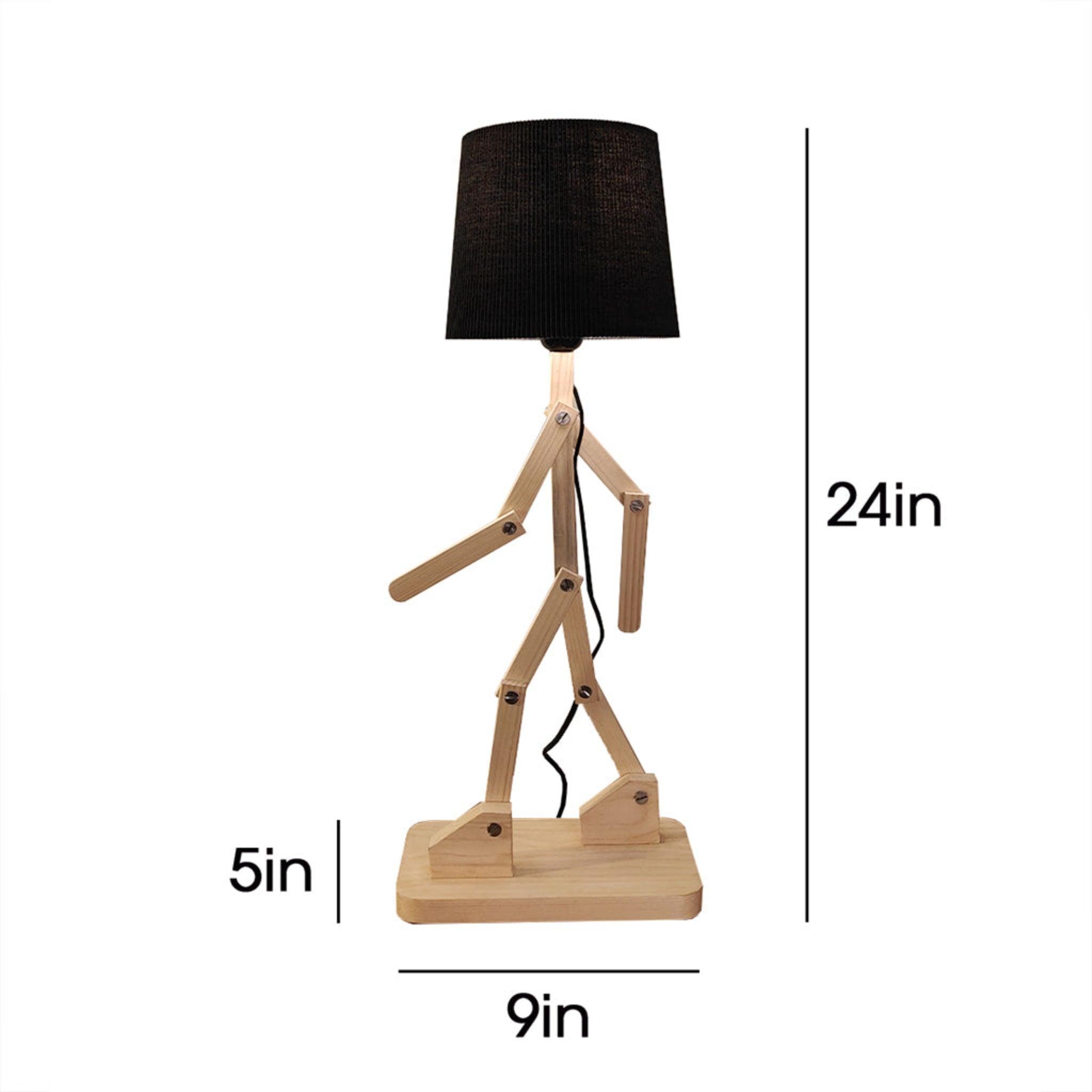 Moonwalker Beige Wooden Table Lamp with Black Fabric Lampshade - WoodenTwist