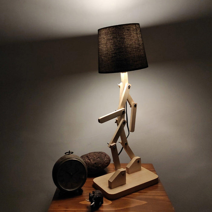 Moonwalker Beige Wooden Table Lamp with Black Fabric Lampshade - WoodenTwist