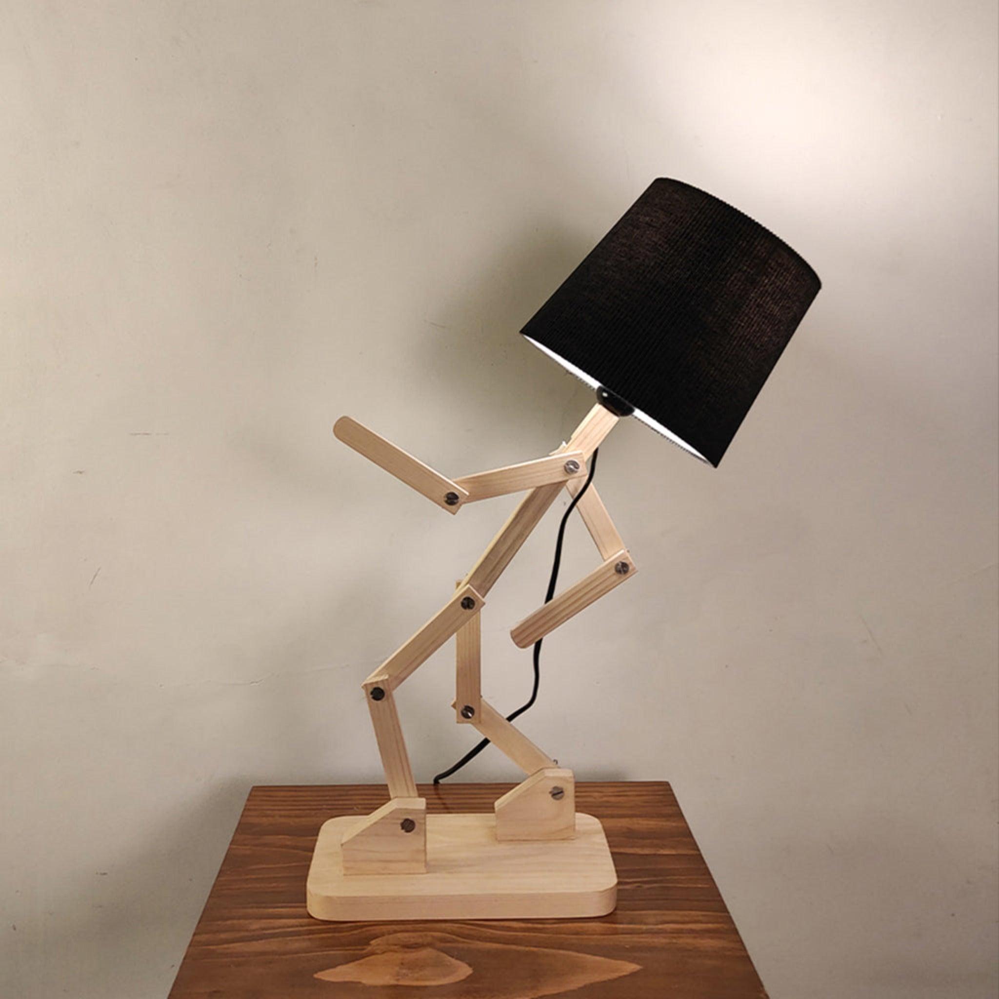 Moonwalker Beige Wooden Table Lamp with Black Fabric Lampshade - WoodenTwist